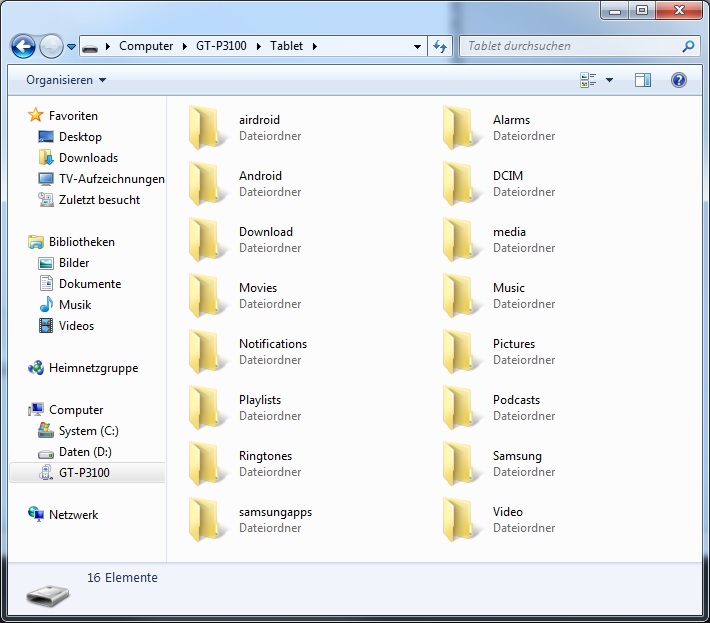 Root Directory of Samsung device in Windows Explorer